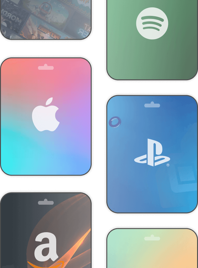 A series of various floating gift cards